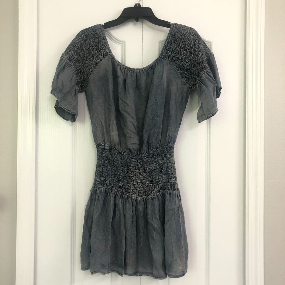 NWT Mustard Seed womens smocked chambray mini dress blue medium